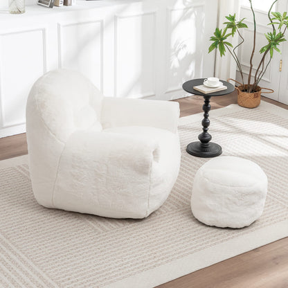 White Faux Fur Bean Bag Chair with Foam Support for Ultimate Comfort for Living Room