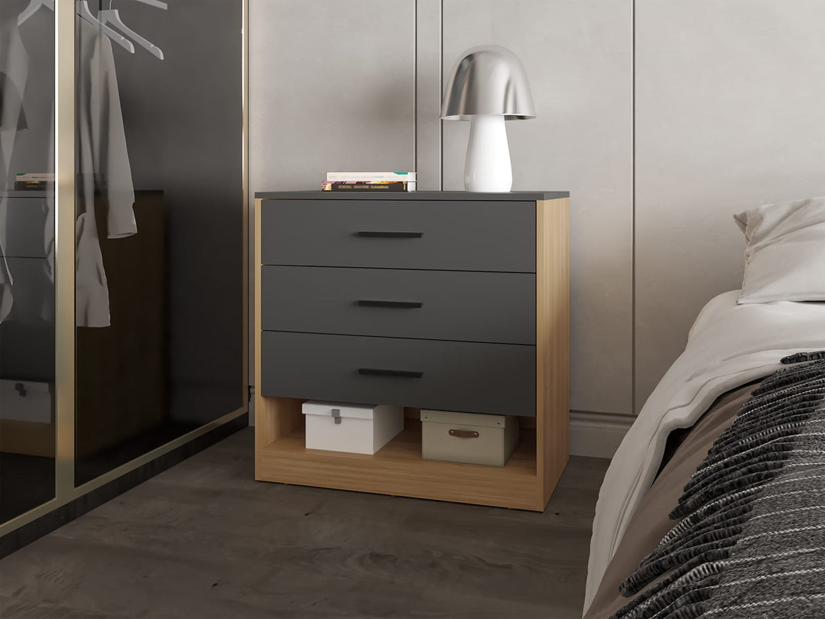 3-Drawer Multicolor Particle Board Dresser - Bedroom Storage