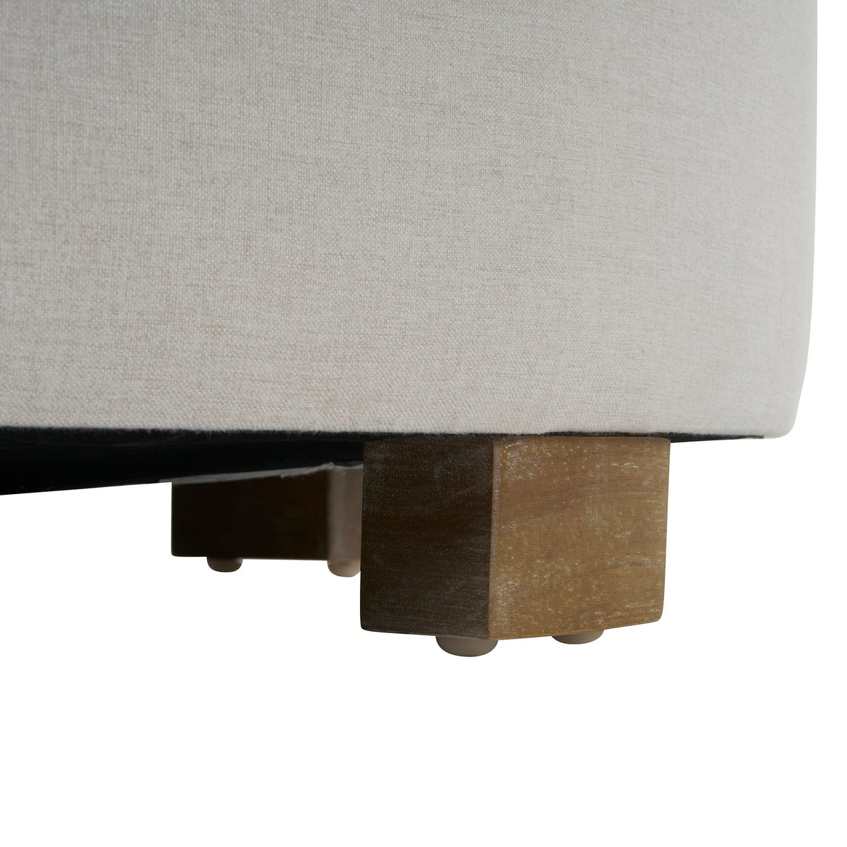 White Fabric Round Ottoman with Wooden Legs - Modern Minimalist for Living Room