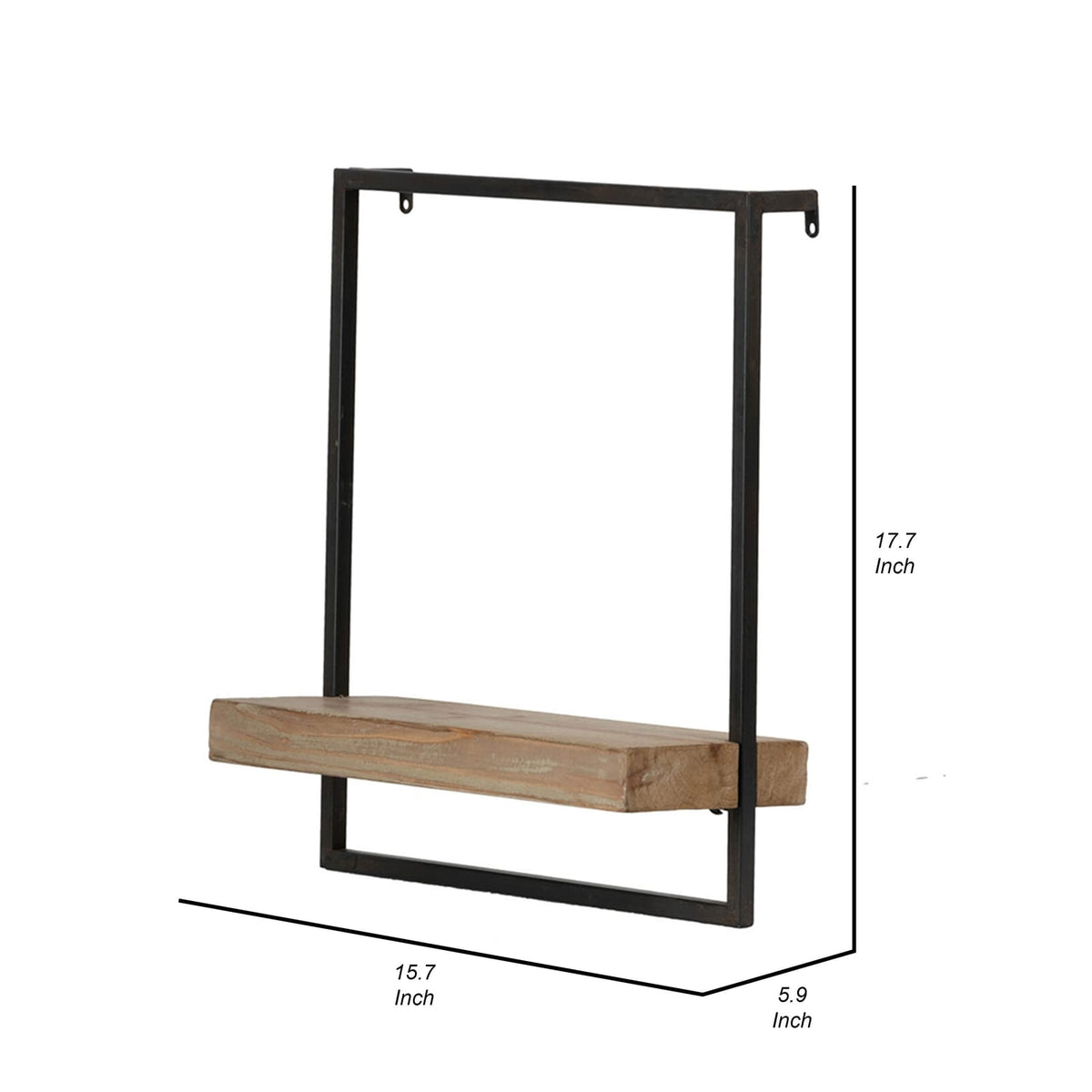 Yin 18 Inch Wall Shelf - Black Iron Brown Wood Display Shelves