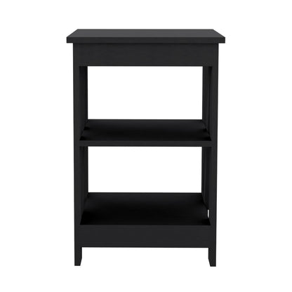 Black Rectangle Nightstand with 3 Shelves - Modern Side Table for Bedroom