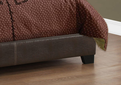 Full Size Upholstered Bed Frame - Brown Faux Leather for Bedroom