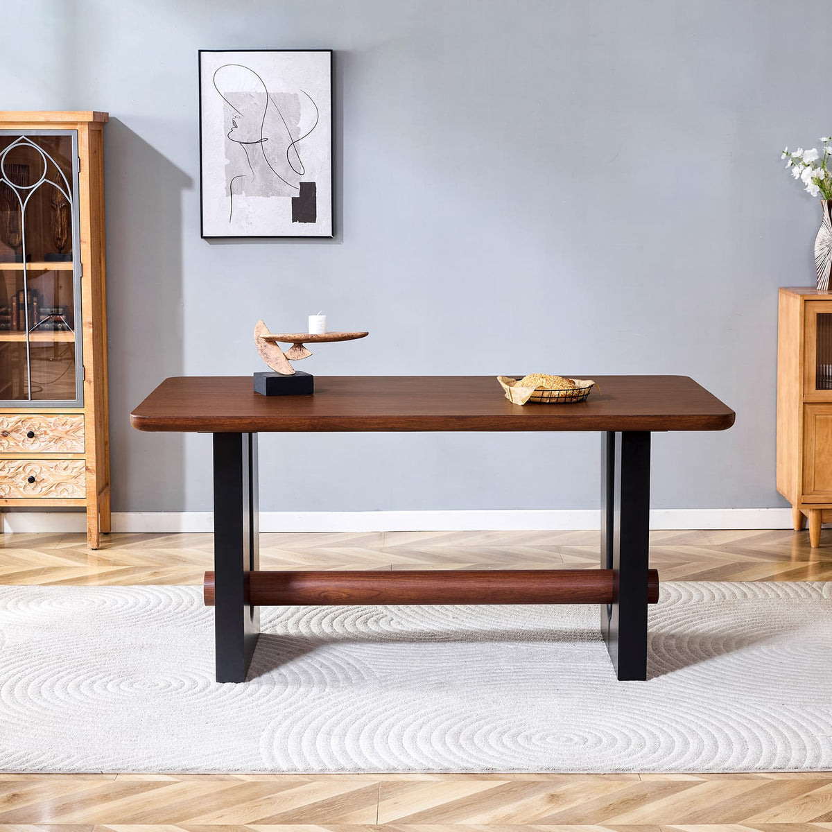 Walnut Black Dining Table - Compact Kitchen Table 63" x 35.5" for Dining Room