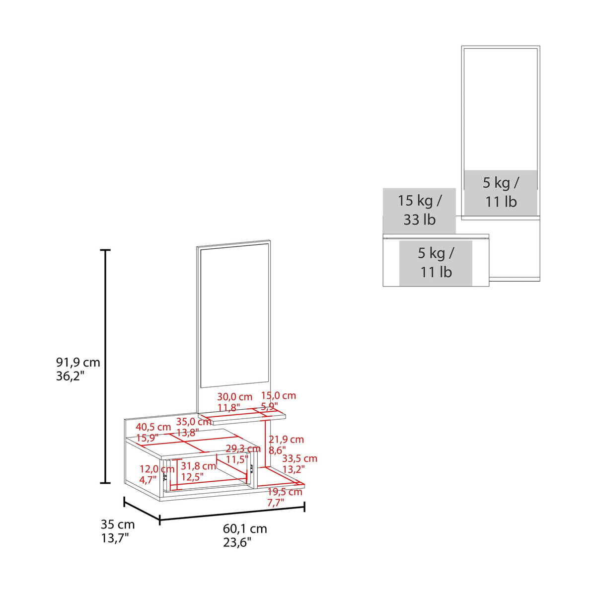 White Floating Vanity with Mirror - Small Bathroom Storage