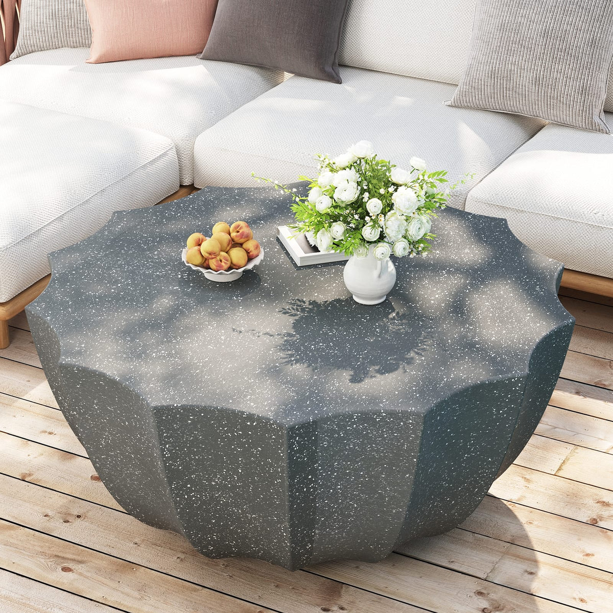 35.43" Modern Outdoor Waterproof Cement Coffee Table - Grey
