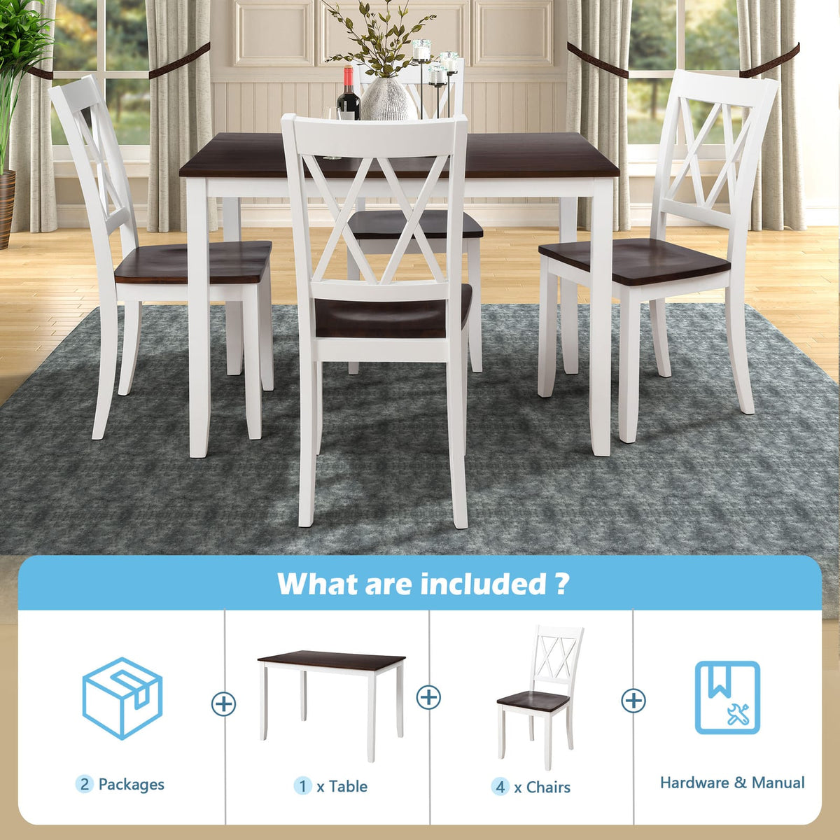 Espresso White Rectangular Dining Table Set 5 Piece