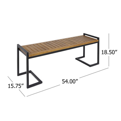 Teak Acacia Wood Patio Bench with Iron Frame for Garden Seating