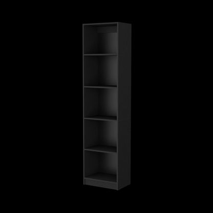 Black 5-Shelf Bookcase - Modern Storage Cabinet