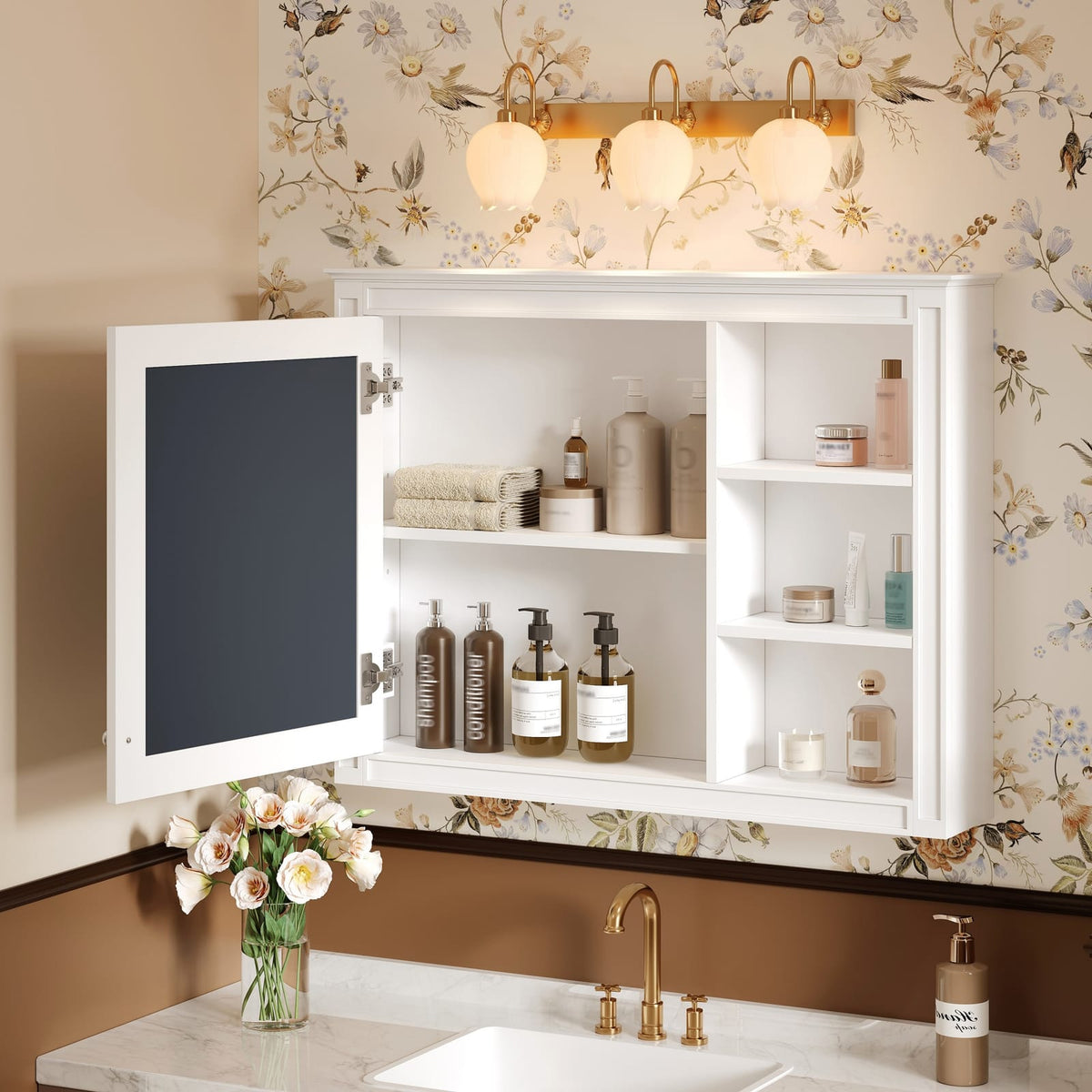 Wall Mounted Bathroom Cabinet with Mirror - White