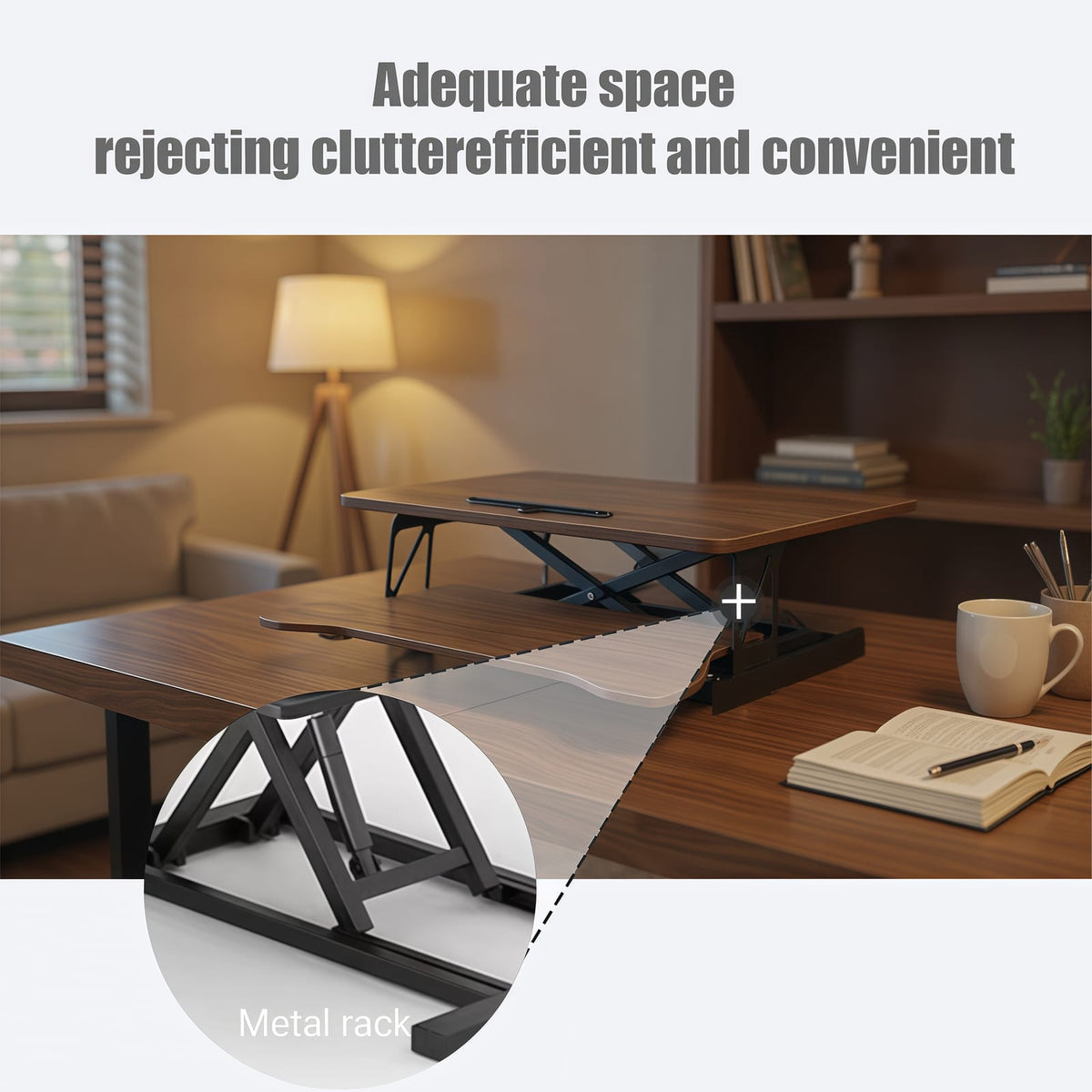 32 Inch Adjustable Desk Converter - Walnut Color for Home Office