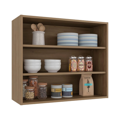 Natural Oak Wall Shelf - 3 Shelves, Storage Unit for Living Room