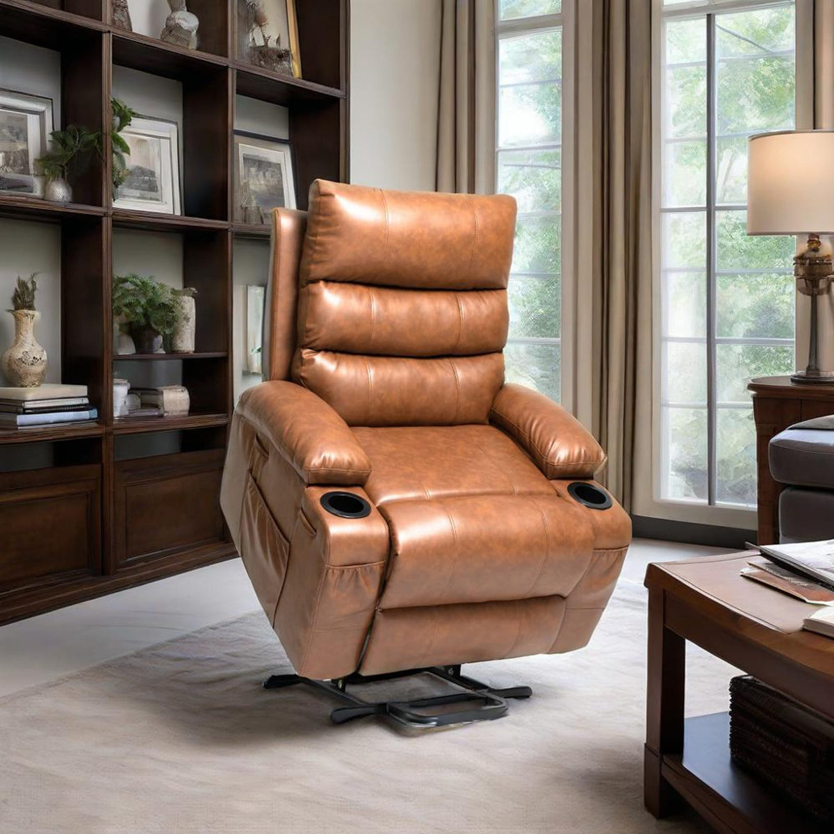 21" Seat Width Power Lift Recliner - Brown PU Comfort