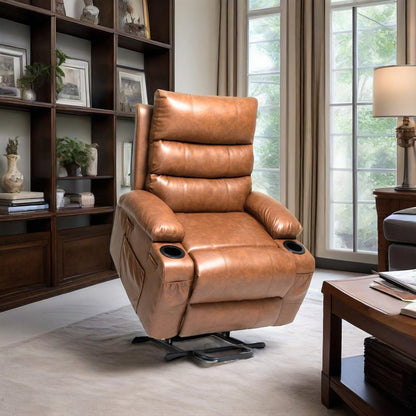 21" Seat Width Power Lift Recliner - Brown PU Comfort