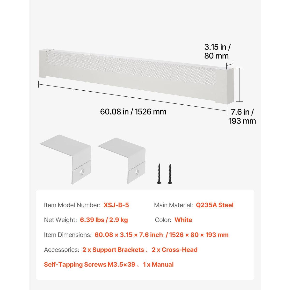 Baseboard Heater Covers - 5ft White Steel, Easy Installation