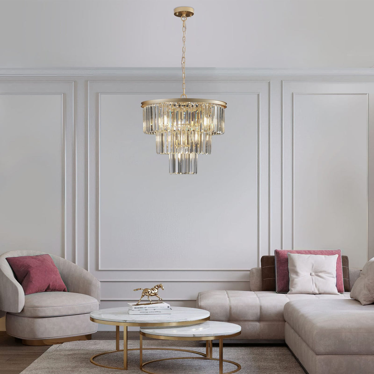 Luxury Gold Crystal Chandelier - 7 Light Pendant for Living Room Dining Bedroom