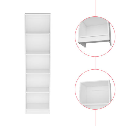White Engineered Wood Bookcase - 5 Shelves, 17.7"W for Living Room