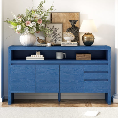 Navy Blue Solid Wood Sideboard 60" - Entryway Storage Cabinet