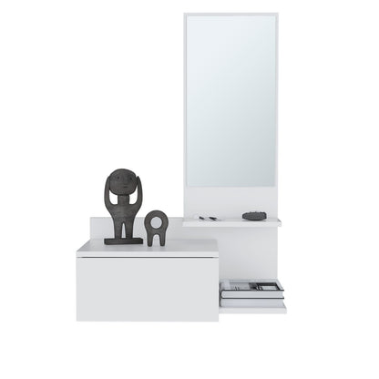 White Hallway Cabinet with Mirror - 36.2" Storage for Living Room