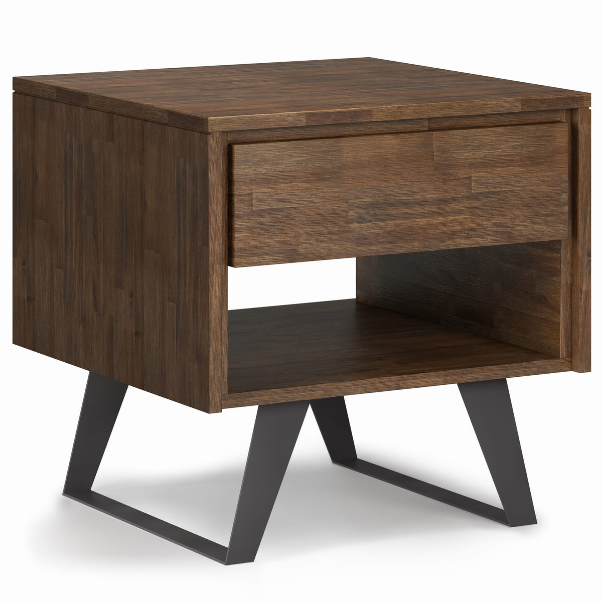 Dark Brown Acacia Wood End Table - 22" Square for Living Room