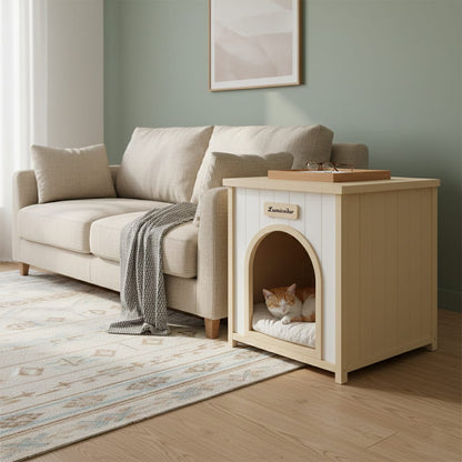 Cream White Cedar Pet Bed - Small Dog House Side Table