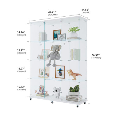 Large Glass Display Cabinet - 4 Shelves, White Storage