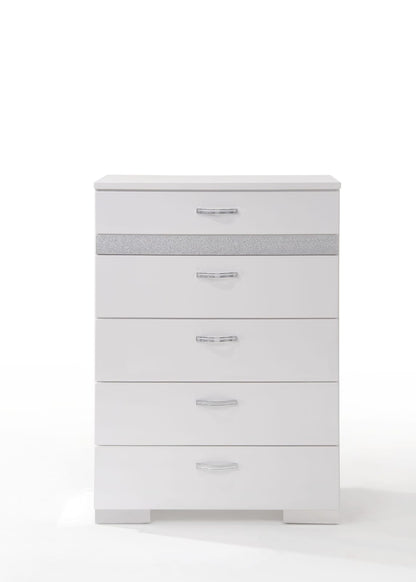 White Synthetic Wood Chest with 5 Storage Drawers for Bedroom