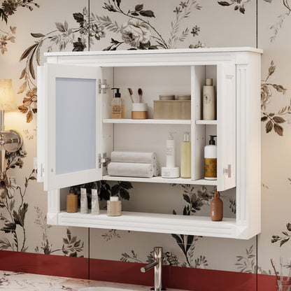 White Bathroom Storage Cabinet with Mirror - 35" Wall Mounted