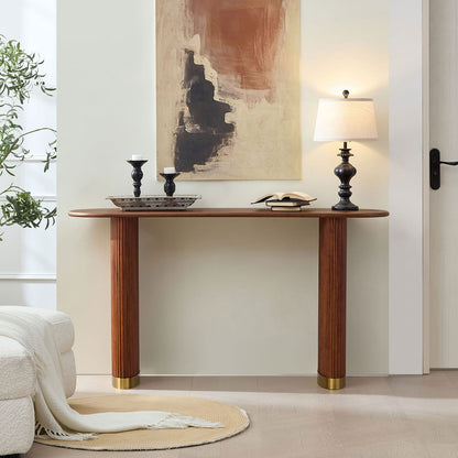 59.1" Brown MDF Console Table with Gold Legs - Entryway Table for Living Room