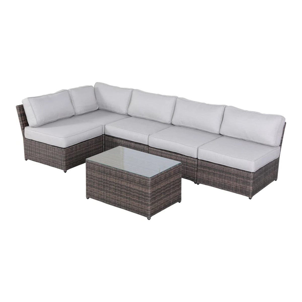 Brown Wicker Patio Sectional Set 6-Piece Outdoor Furniture