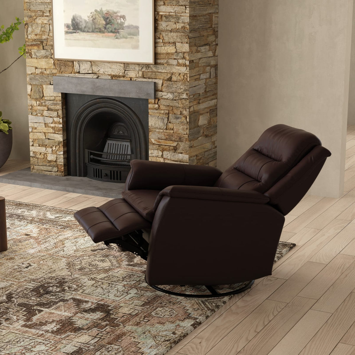 Dark Brown Manual Recliner with Swivel & Footrest for Living Room