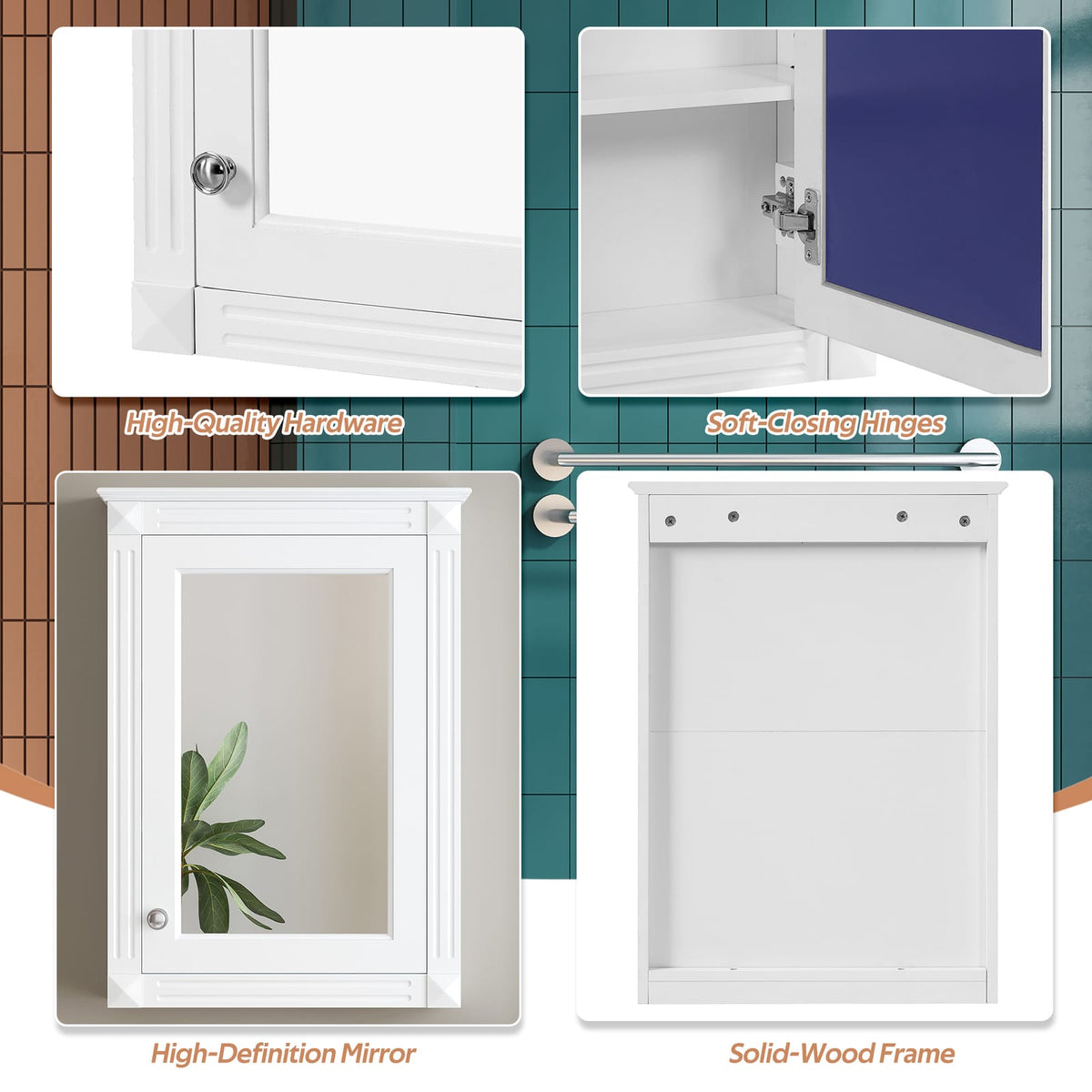 White Bathroom Storage Cabinet with Mirror - 2 Shelves