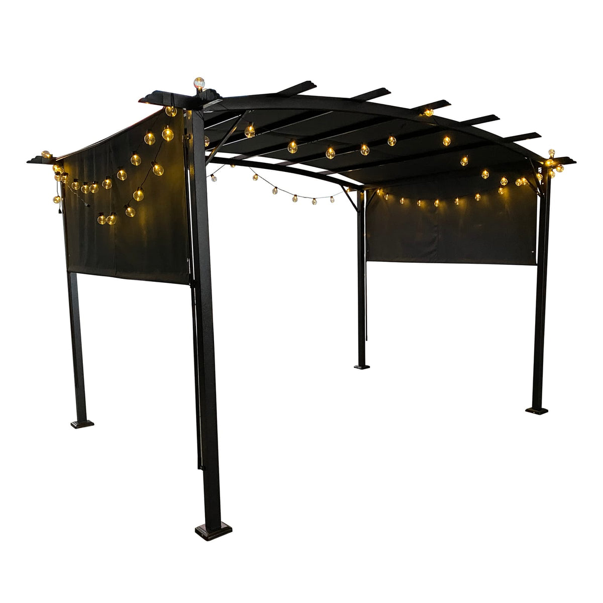 12x9 Ft Gray Steel Patio Gazebo - Retractable Shade