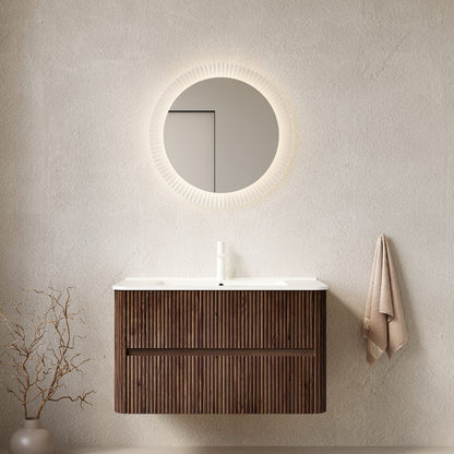 NOOR 36" Bathroom Vanity - White Ceramic + Walnut Woodgrain Storage