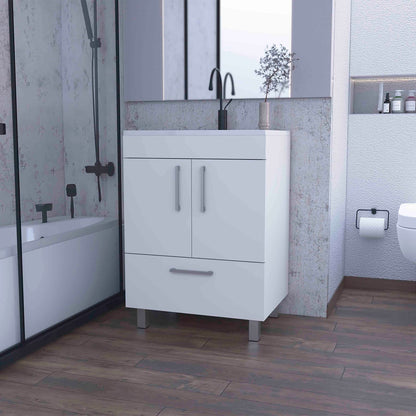 Modern White Double Door Bathroom Vanity with Drawer