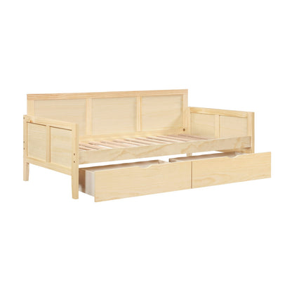 Modern Pine Wood Twin Sofa Bed with Storage Boxes