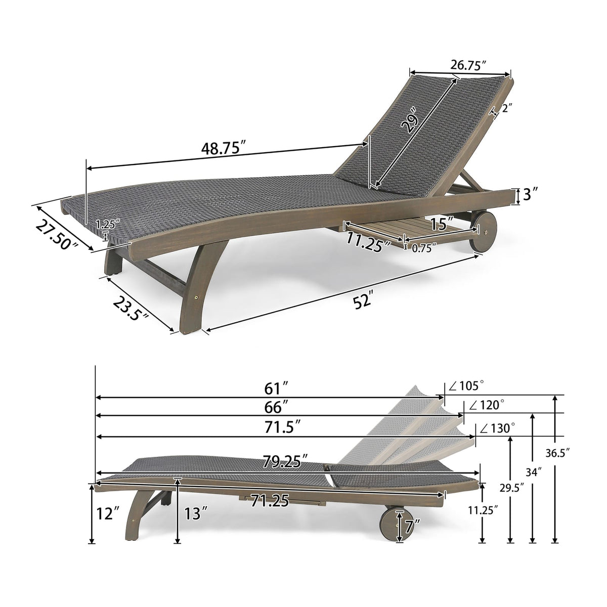 Grey Acacia Wood Chaise Lounge Set - 2 Piece Outdoor Patio