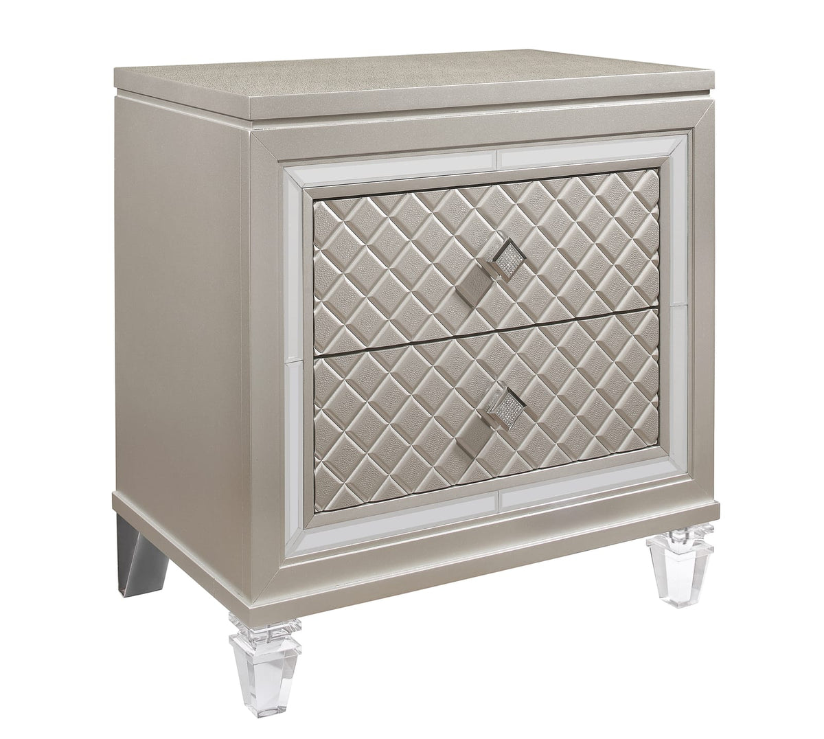 Champagne Solid Wood Nightstand with 2 Drawers