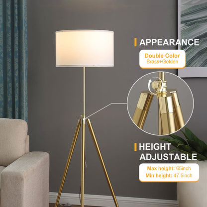 64" Adjustable Height Tripod Floor Lamp - Gold+White