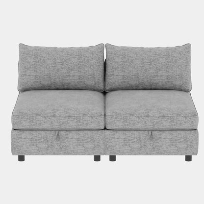 2 Seat Grey Chenille Sectional Sofa with Storage for Living Room