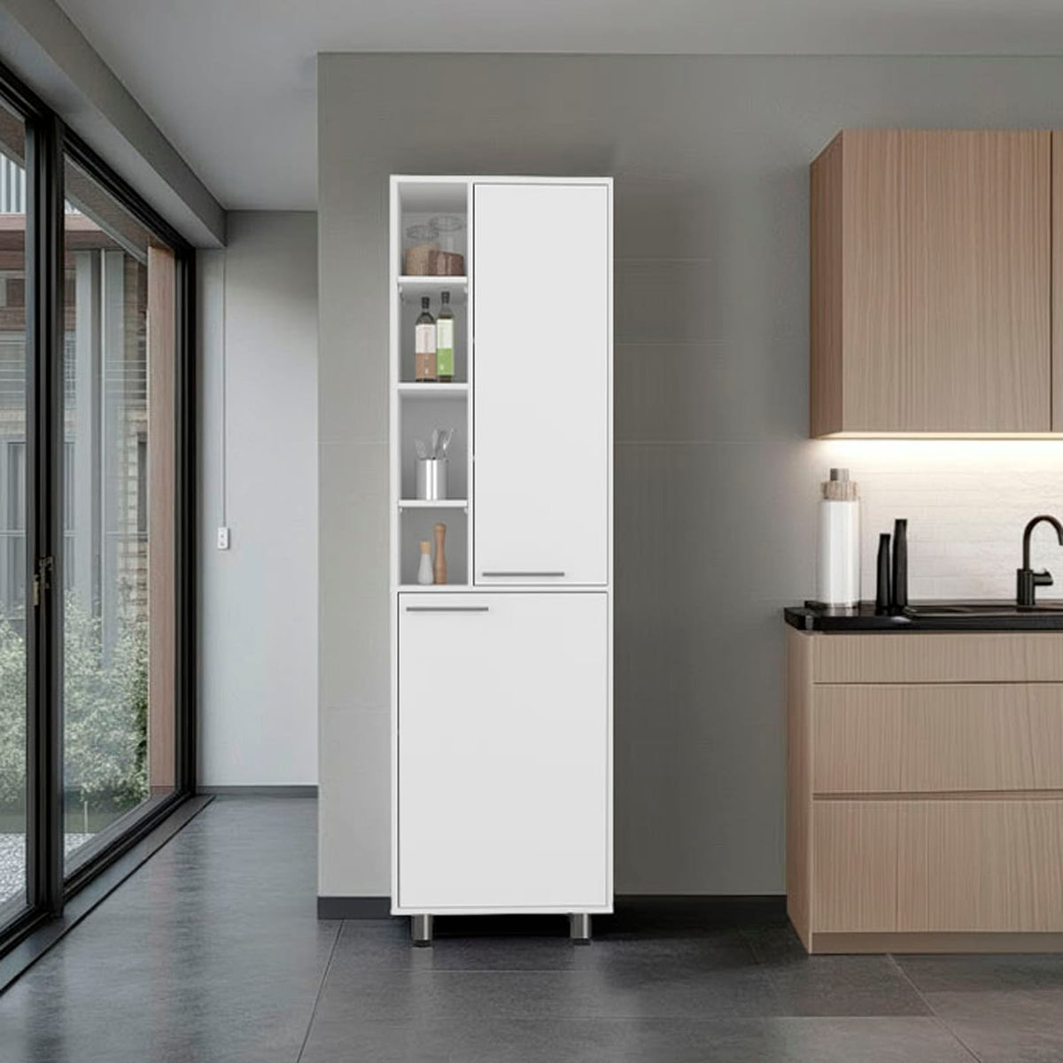 Living Room White Kitchen Pantry Cabinet - 13.1 x 23.1 x 80.3", Adjustable Shelves