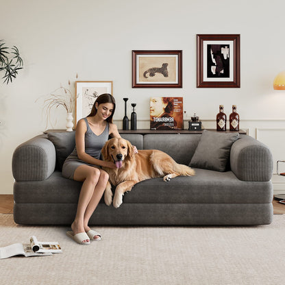 78.8" Grey Corduroy Sofa Bed Convertible Sleeper Futon, No Assembly Needed