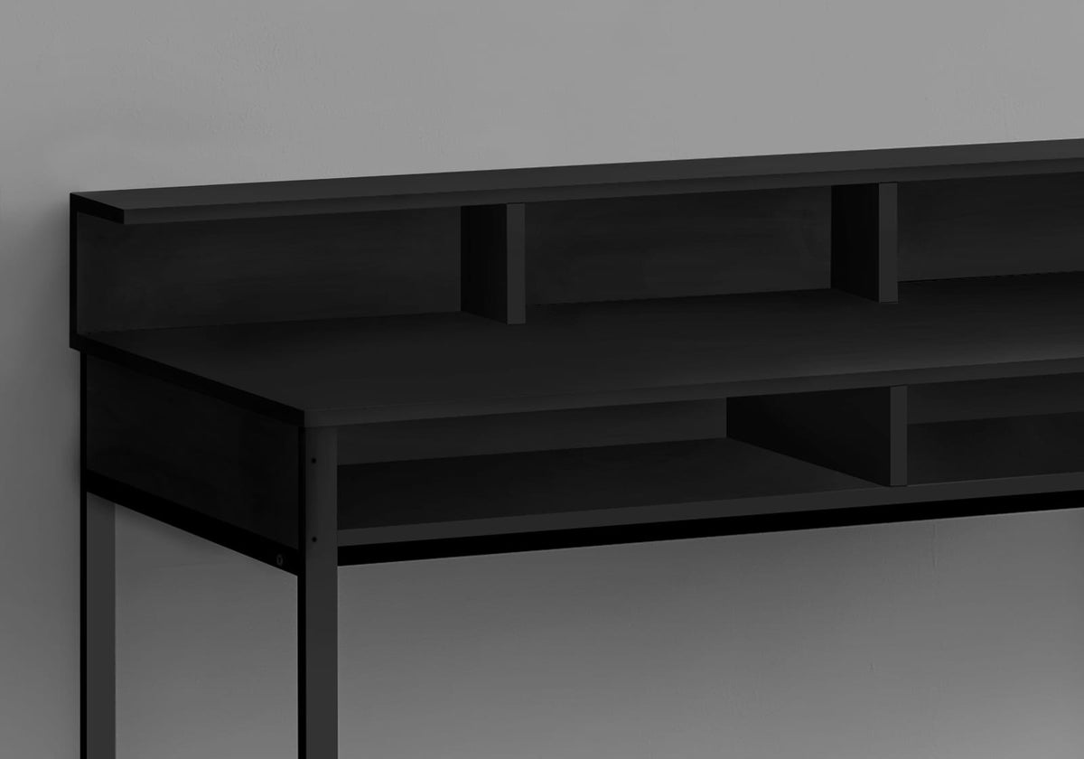Computer Desk, Black Metal Frame - Standing Home Office Desk with Storage Shelves