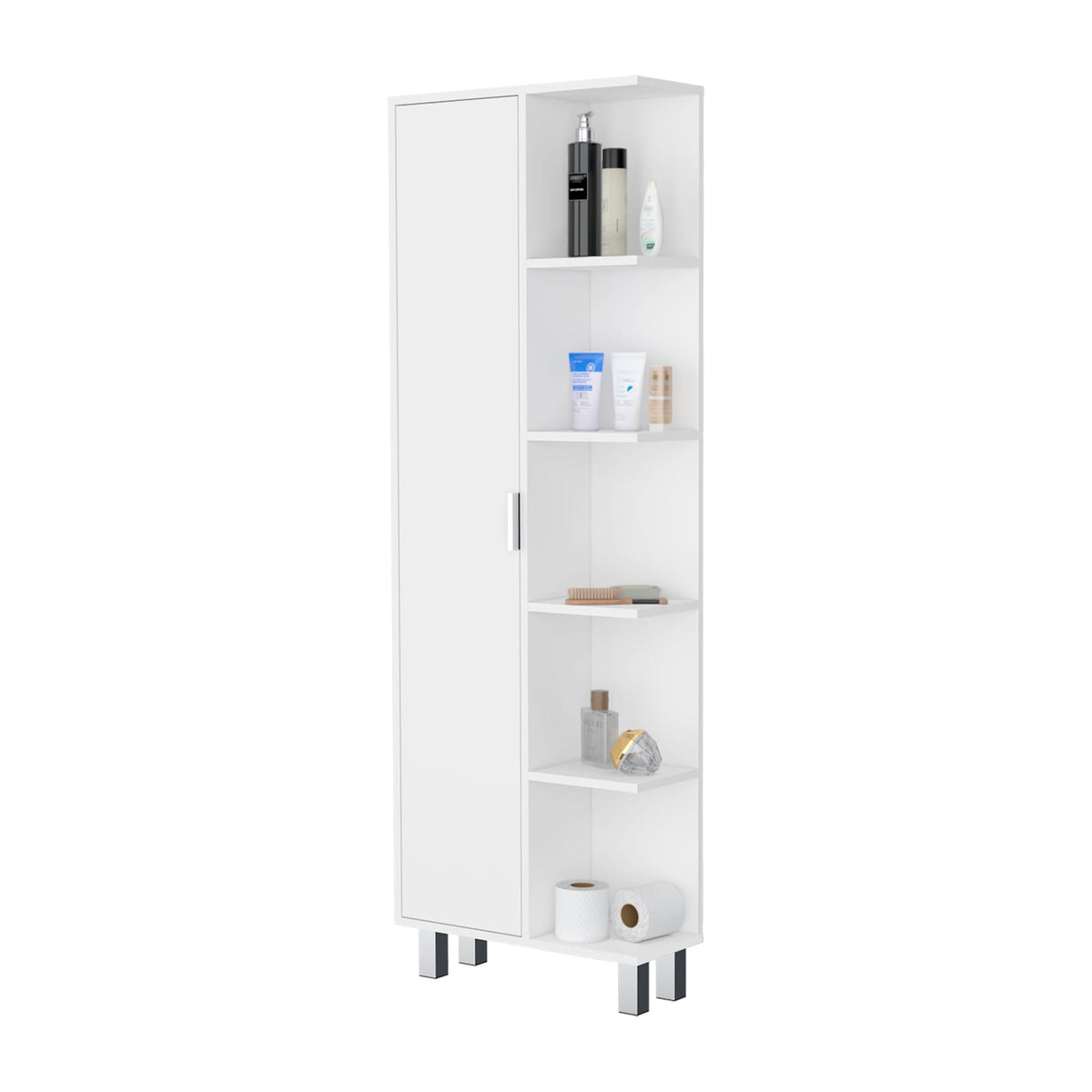 Modern White Bathroom Cabinet with 9 Shelves for Storage
