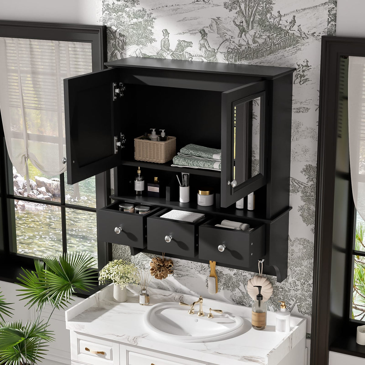 4-in-1 Bathroom Mirror Cabinet - Wall Mounted Storage