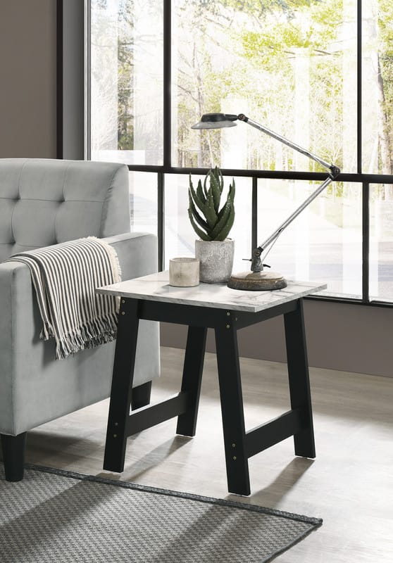 Black End Table with Marble Top - 19" Height