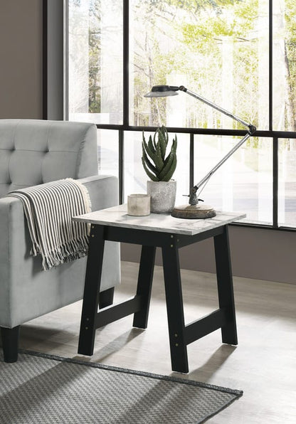 Black End Table with Marble Top - 19" Height