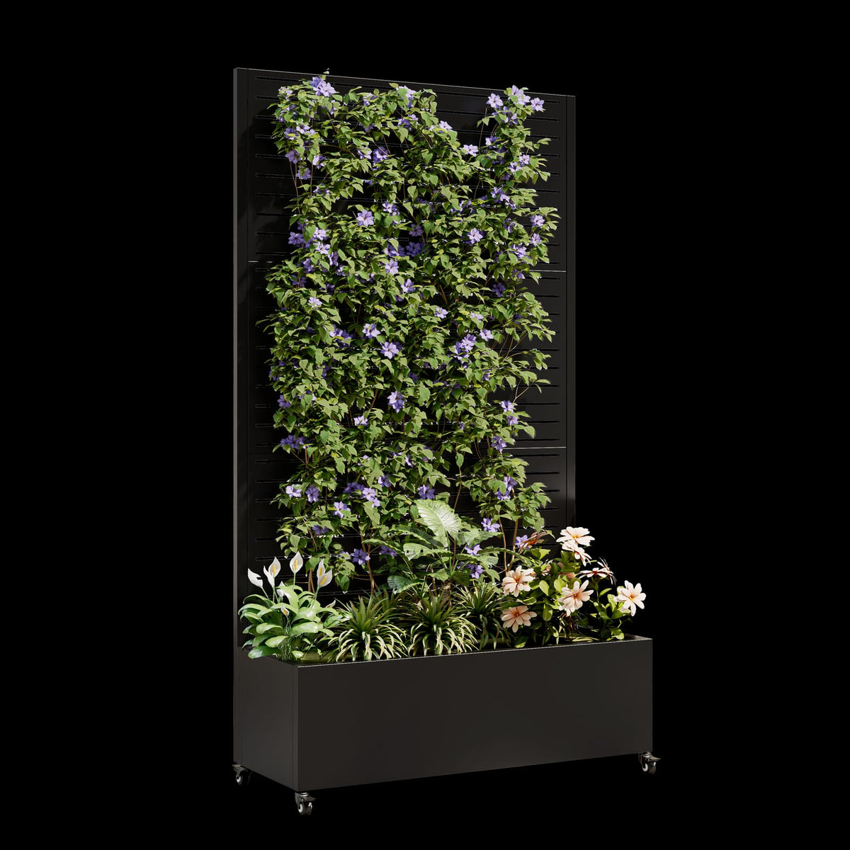 Black Metal Trellis Planter Box for Balcony Garden & Privacy Screen