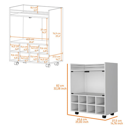 Small White Kitchen Cart with Wine Rack