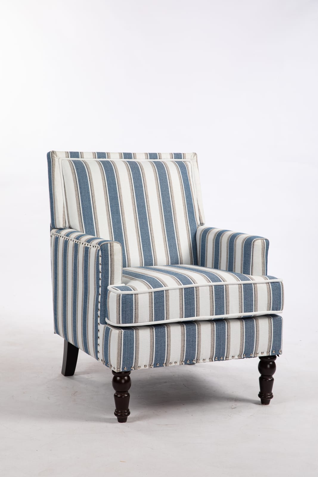 Upholstered Accent Chair Blue & White Striped - Vintage Style
