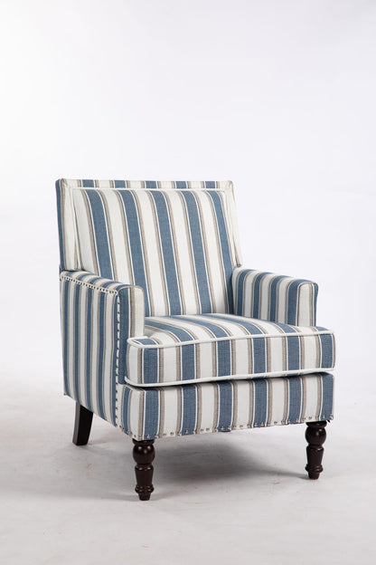 Upholstered Accent Chair Blue & White Striped - Vintage Style